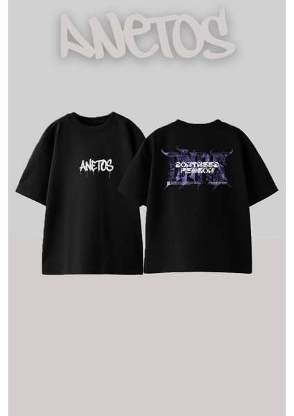 Dontaeed Tasarım Sırt Baskılı Pamuk Siyah Oversize T-Shirt
