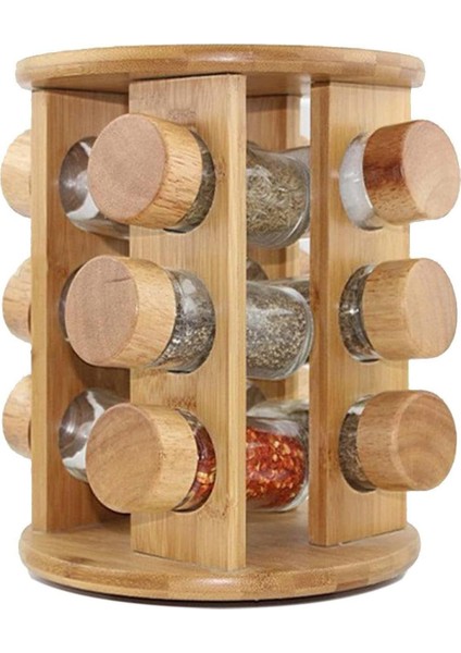 Bambu Döner Şık Seti 13 Parça, Mutfak Tezğahına Uygun Bambu Yer Kaplamayan Cam Şişe Dönerli Bambu, Bambu Takımı (Yuvarlak)