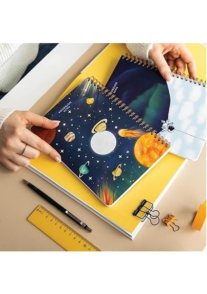 Spiralli Karton Kapak 2’li Set Çizgili Okul Defteri 80 Yaprak, Ders Programlı Galaksi indirimleri
