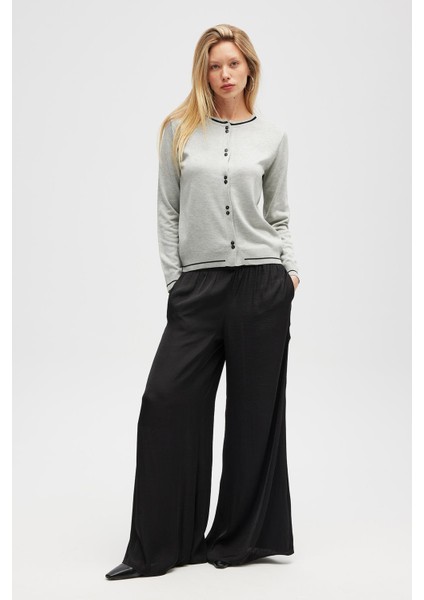 Risa Düz Örgü, Kadın Triko Hırka - Gri Melanj