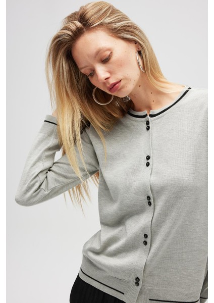 Risa Düz Örgü, Kadın Triko Hırka - Gri Melanj modelleri