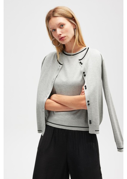 Risa Düz Örgü, Kadın Triko Hırka - Gri Melanj indirimleri