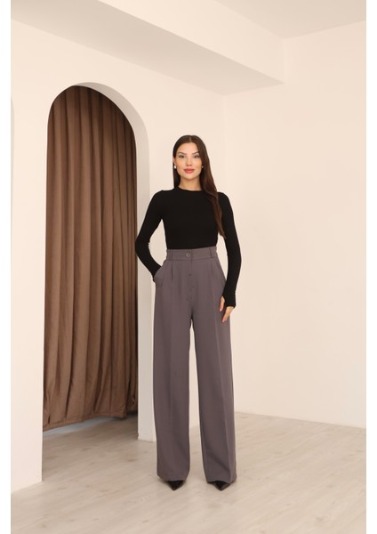 Kadın Antrasit Arkası Lastikli Palazzo Pantolon