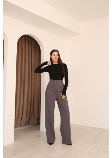 Kadın Antrasit Arkası Lastikli Palazzo Pantolon fiyatları