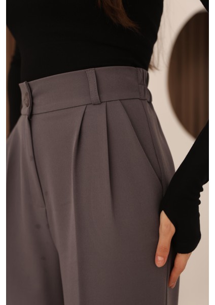 Kadın Antrasit Arkası Lastikli Palazzo Pantolon indirimleri
