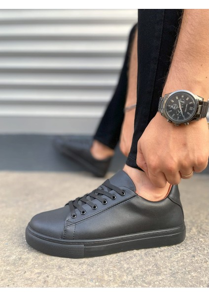 JY122 Mode Bağcıklı Cilt Erkek Günlük Sneaker Ayakkabı Cst - Siyah modelleri