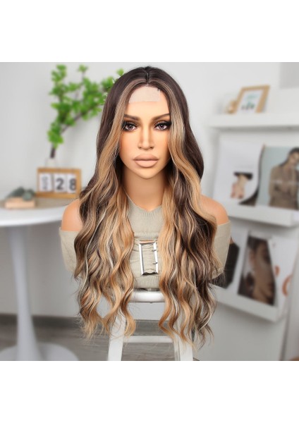 Kahverengi Platin ve Balköpüğü Işıltılı Dalgalı Tül Peruk