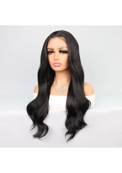 Siyah Uzun Hafif Dalgalı Fiber Sentetik Tül Peruk modelleri