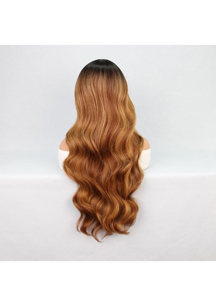 Siyah Karamel Balköpüğü Ombre Fiber Sentetik Geniş Dalgalı Tül Peruk indirimleri