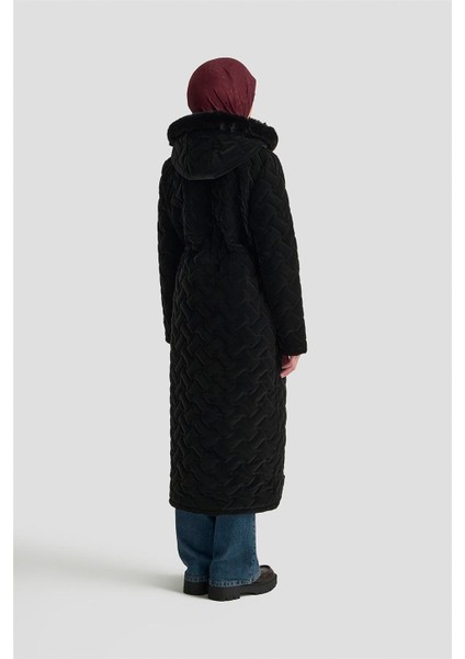 Kürklü Kapitone Kaban 25KD2501 Siyah fırsatları