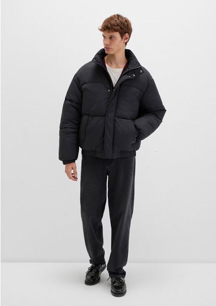 Dik Yaka Siyah Şişme Mont 0110609-71379