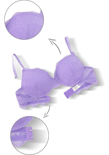 Anna 2735 Dantelli Dekolte Dolgulu Push-Up Sütyen ve Külot Takımı- Lila indirimleri
