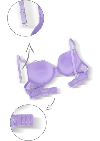 Anna 2735 Dantelli Dekolte Dolgulu Push-Up Sütyen ve Külot Takımı- Lila