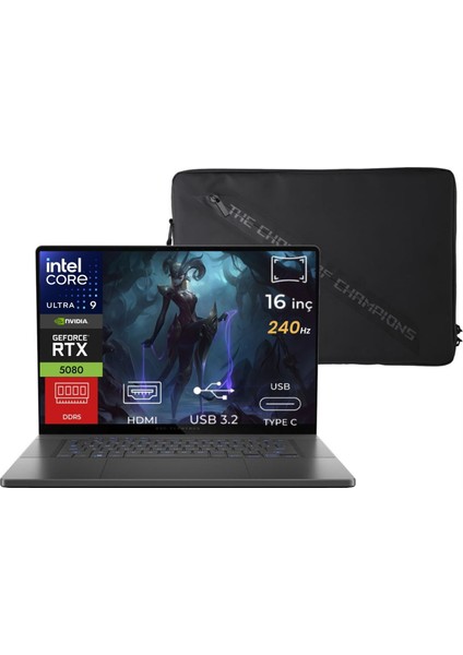 Rog Zephyrus G16 Ultra 9 285H GU605CW-QR160-01 32GB 2tb+2tb RTX5080 16GB Freedos 16" Wqxga Gaming Laptop