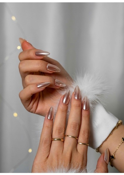 10'lu Pembe Uzun Badem TT0686 Tekrar Kullanılabilir El Yapımı Protez Takma Tırnak - Ten Rengi-Pembe-S modelleri