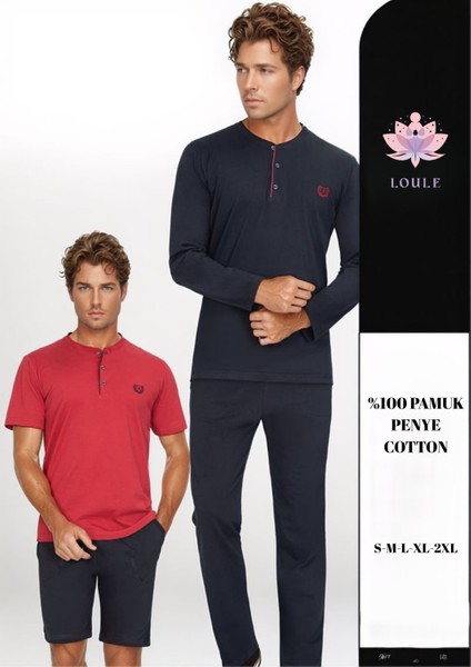 Erkek %100 Pamuk Penye 4'lü Yazlık & Kışlık Pijama Takımı L1.ANC.801.01