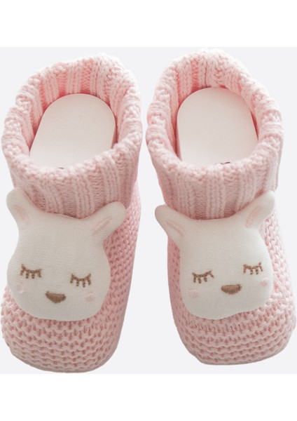 Organik Triko Figürlü Patik Pembe-Tavşan