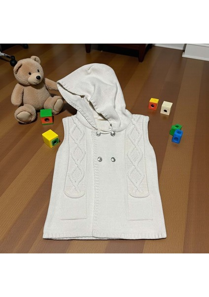 Kapüşonlu Çift Düğme Detaylı Triko Yelek - LY3008-BEJ-3 - 6 Ay Bej