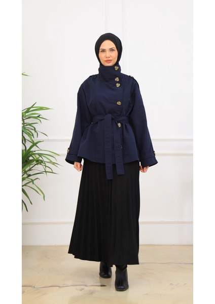 Kadın Kısa Trençkot Biker Tarz