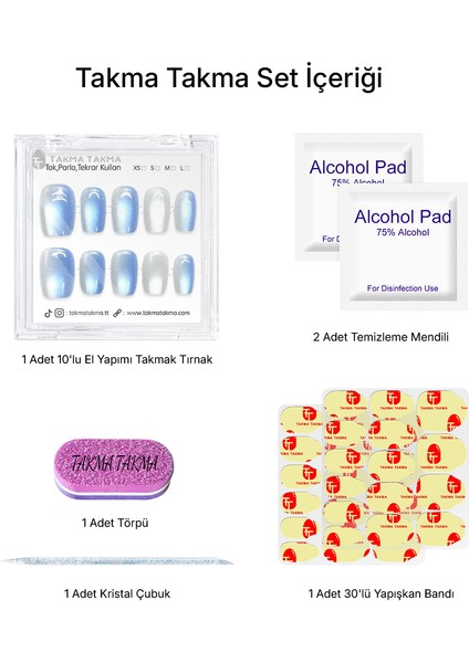 10'lu Mavi Kısa Balerin TT1169 Tekrar Kullanılabilir El Yapımı Protez Takma Tırnak - Mavi-S fiyatları