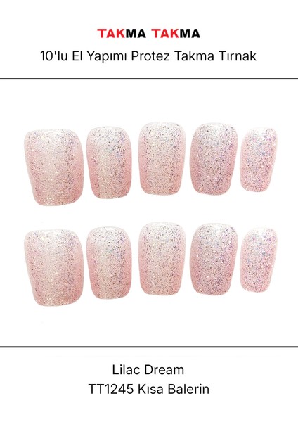 10'lu Mor Kısa Badem TT1245 Tekrar Kullanılabilir El Yapımı Protez Takma Tırnak - Mor-XS