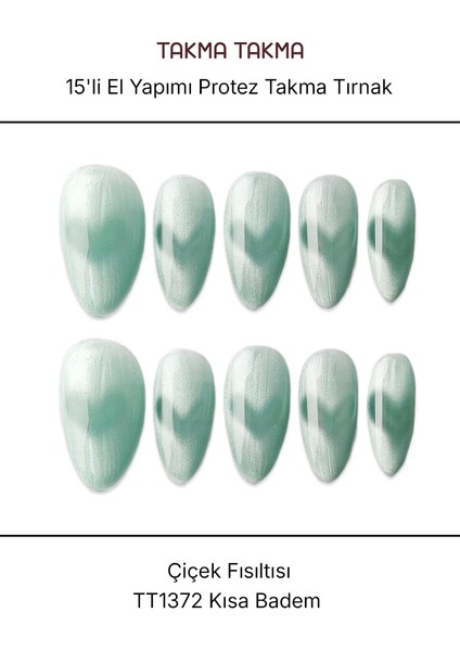 15'li Mavi Kısa Badem TT1372 Tekrar Kullanılabilir El Yapımı Protez Takma Tırnak - Mavi-XS