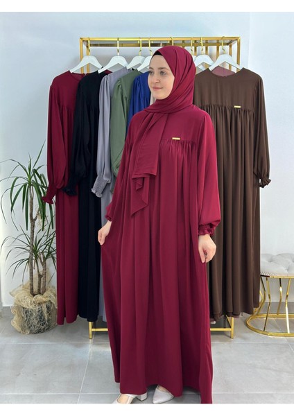 Şallı ve Üsten Robalı,kemerli Elbise Takım .hijap ,abaya (Hac ve Umre Için Uygundur) Bordo fiyatları