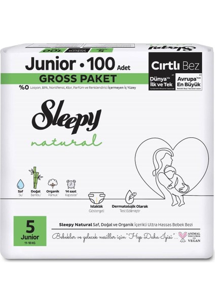 Sleepy Natural Bebek Bezi Gross Paket 5 Beden 11-18 kg 100 Adet