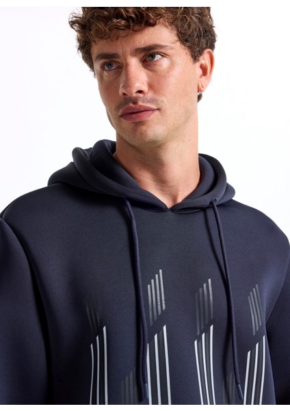 Kapüşon Yaka Baskılı Lacivert Erkek Sweatshırt F5WM-SWT 2893