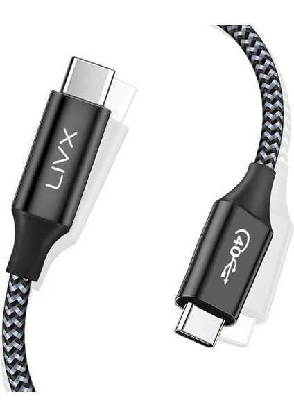 Action Thunderbolt 4 Type C Kablo 100 W Pd Şarj 40 Gbps Veri ve Görüntü Aktarım Kablosu Örgülü Kablo (50 Cm)