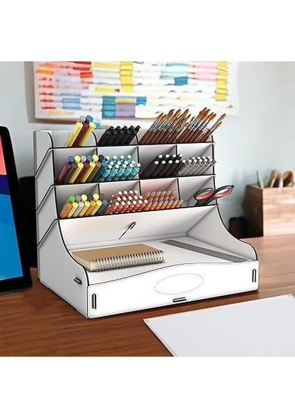 Chamber 12 Gözlü Büyük Boy Masaüstü Kalemlik Düzenleyici, Masaüstü Organizer Çekmeceli A4 Evrak Rafı (Beyaz) fiyatları