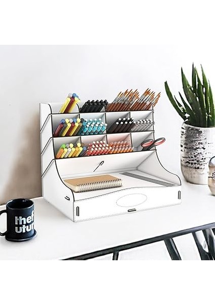 Chamber 12 Gözlü Büyük Boy Masaüstü Kalemlik Düzenleyici, Masaüstü Organizer Çekmeceli A4 Evrak Rafı (Beyaz) fırsatları