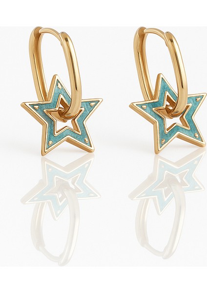 18K Rose Gold Plated Blue Star Drop Küpe