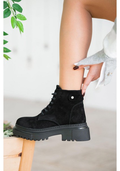 Farber Kadın Hakiki Süet Deri Taşlı Bot Ksiyah