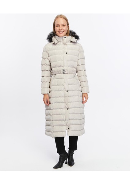 Kadın Yeni Sezon Memori Kumaş Kemerli Kapşonlu Su Geçirmez Şişme Mont indirimleri