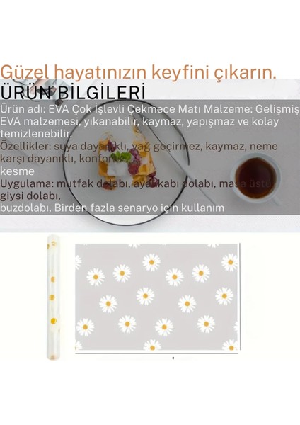 Mutfak Eva Shelf Liner Şeffaf Astar Kaymaz Dolap Içi Çekmece Örtüsü Papatya Desen Mat 45CMX10 Metre