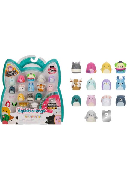 Squishmallows Squish-A-Longs 14 Figür + Yüzük Seti S2 - Mor Penguen Elle'li Set