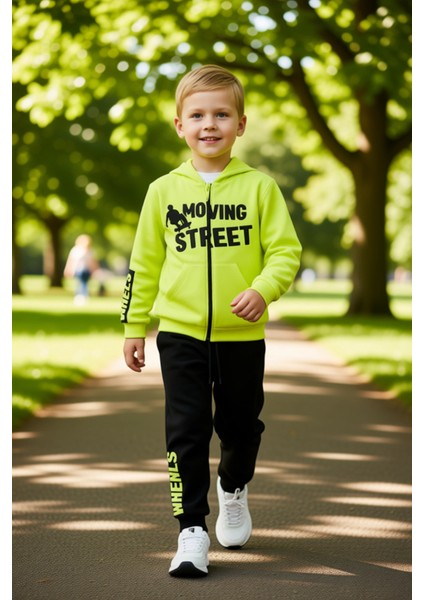 Erkek Çocuk Kapüşonlu Pamuklu Örme Hayvan Desenli Alt Üst Takım Kaliteli Şık Rahat