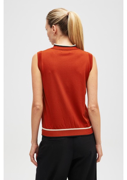 Priscilla Çizgi Detaylı Fiyonklu Kadın Triko Bluz - Kiremit
