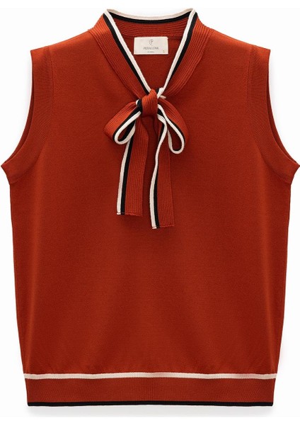 Priscilla Çizgi Detaylı Fiyonklu Kadın Triko Bluz - Kiremit