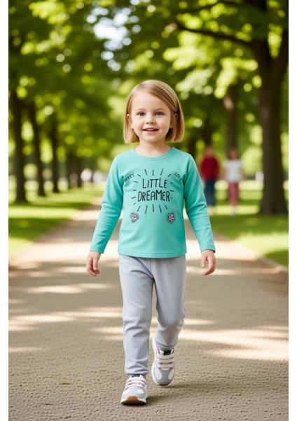 Kız Çocuk Yumuşak Pamuklu Sloganlı Uzun Kollu Ev Giyim Takımı Kaliteli Şık Rahat modelleri