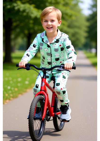 Çocuk Pijama Takımı Kedi Desenli Uzun Kollu Pamuklu Dokunuş Kaliteli Şık Rahat fırsatları