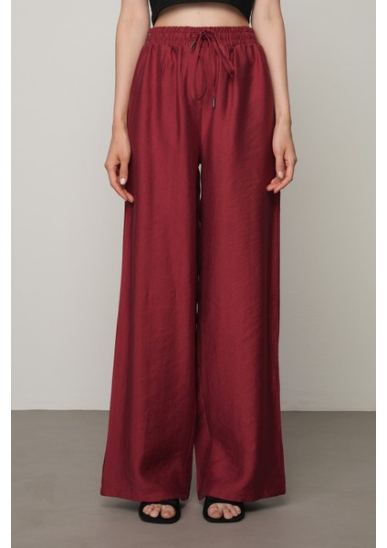 Kadın Düz Renk Beli Lastikli Bol Paça Pantolon