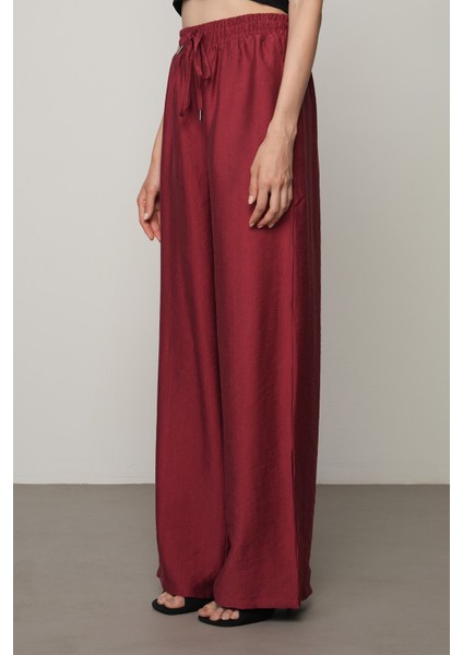 Kadın Düz Renk Beli Lastikli Bol Paça Pantolon fiyatları