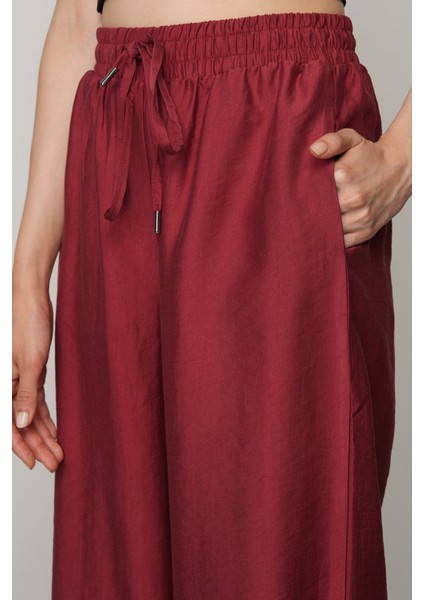 Kadın Düz Renk Beli Lastikli Bol Paça Pantolon modelleri