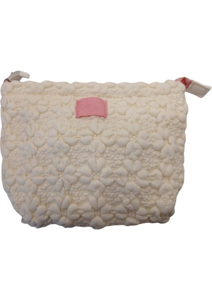 Ekru Renk Kare Makyaj Çantası