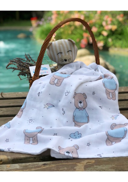 Çok Amaçlı Bebek 2 Kat Müslin Örtü & Battaniye %100 Pamuk Gots Sertifikalı 120x120 Cm