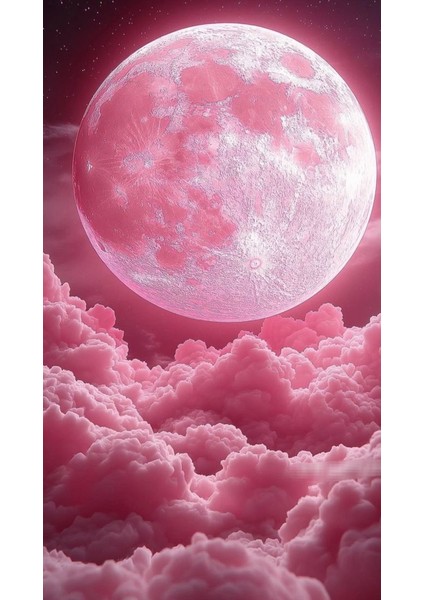 Pembe Dolunay 1 Ev Duvar Salon Güzellik Salonu Ofis Dükkan Dekarasyon Kanvas Tablo fiyatları