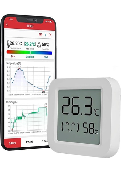Isı ve Nem Ölçer Termometre Bluetoooth Bağlantılı Termometre LCD Ekranlı Isı Nem Ölçer, Ios/ ile Uyumlu,çucuk,bebek,ev Vs. Için, Beyaz