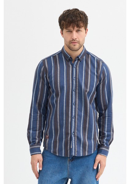 Erkek Dikine Çizgili Melanj Button Down Regular Fit Pamuk Polyester Gömlek fiyatları